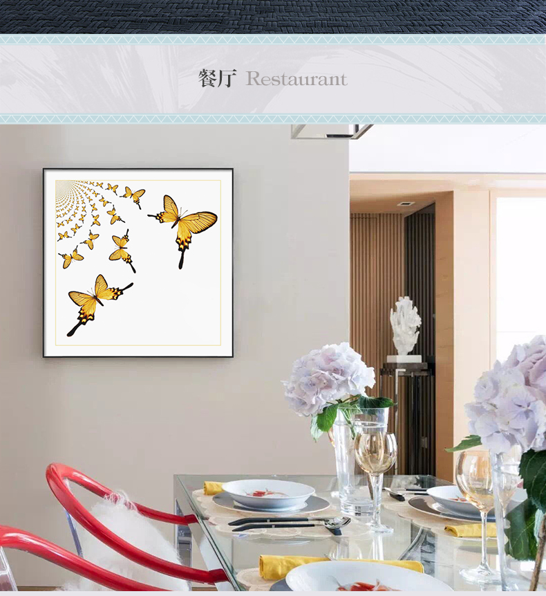 现代轻奢简欧动物装饰画 餐厅蝴蝶标本铝合金框晶瓷画 纯手绘油画 蝶舞