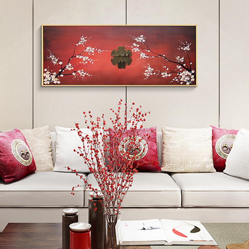 新中式客厅装饰画 餐厅原创实物画 玄关环保PS框挂画 梅花
